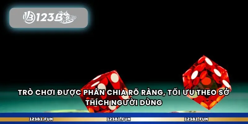 Trò chơi được phân chia rõ ràng, tối ưu theo sở thích người dùng